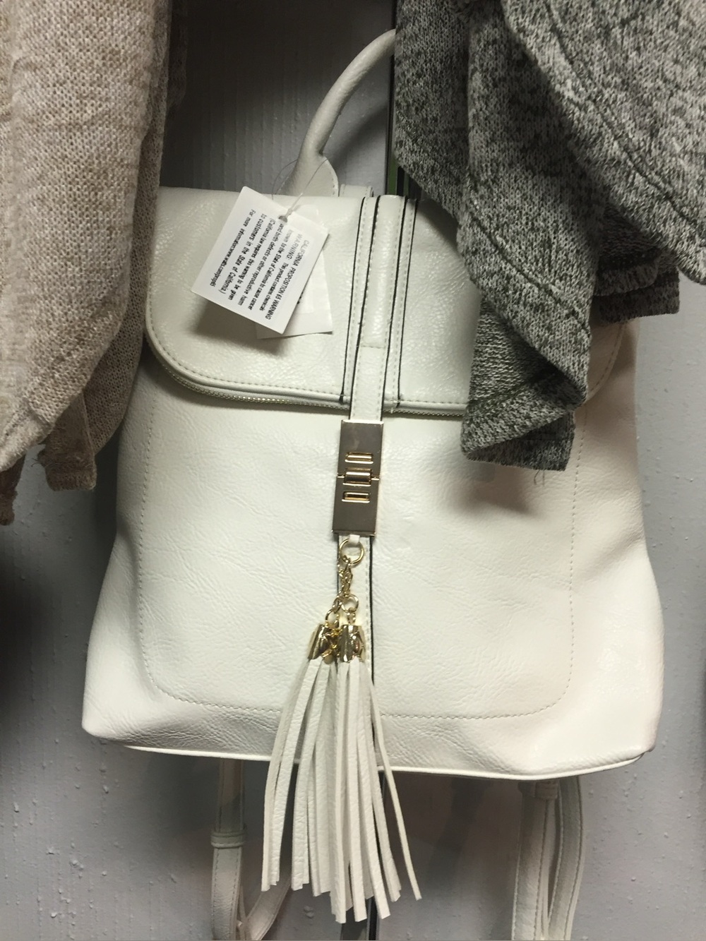 Cream Backpack with Tassel Accent - Unbranded Women's Backpack